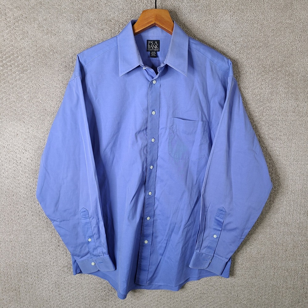 Jos A Bank Shirt Mens 16 35 Blue Button Down Traveler Collection Cotton Casual